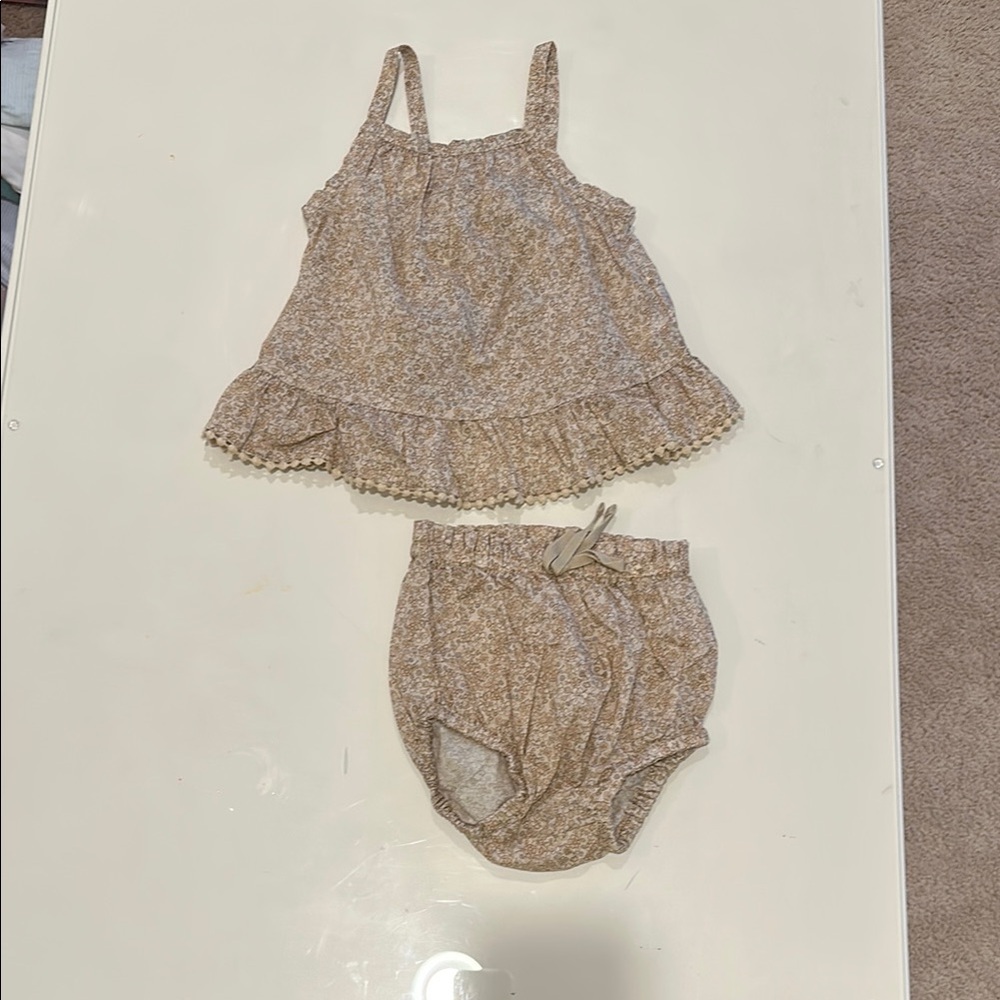 Floral Kids Outfit Set - Brown